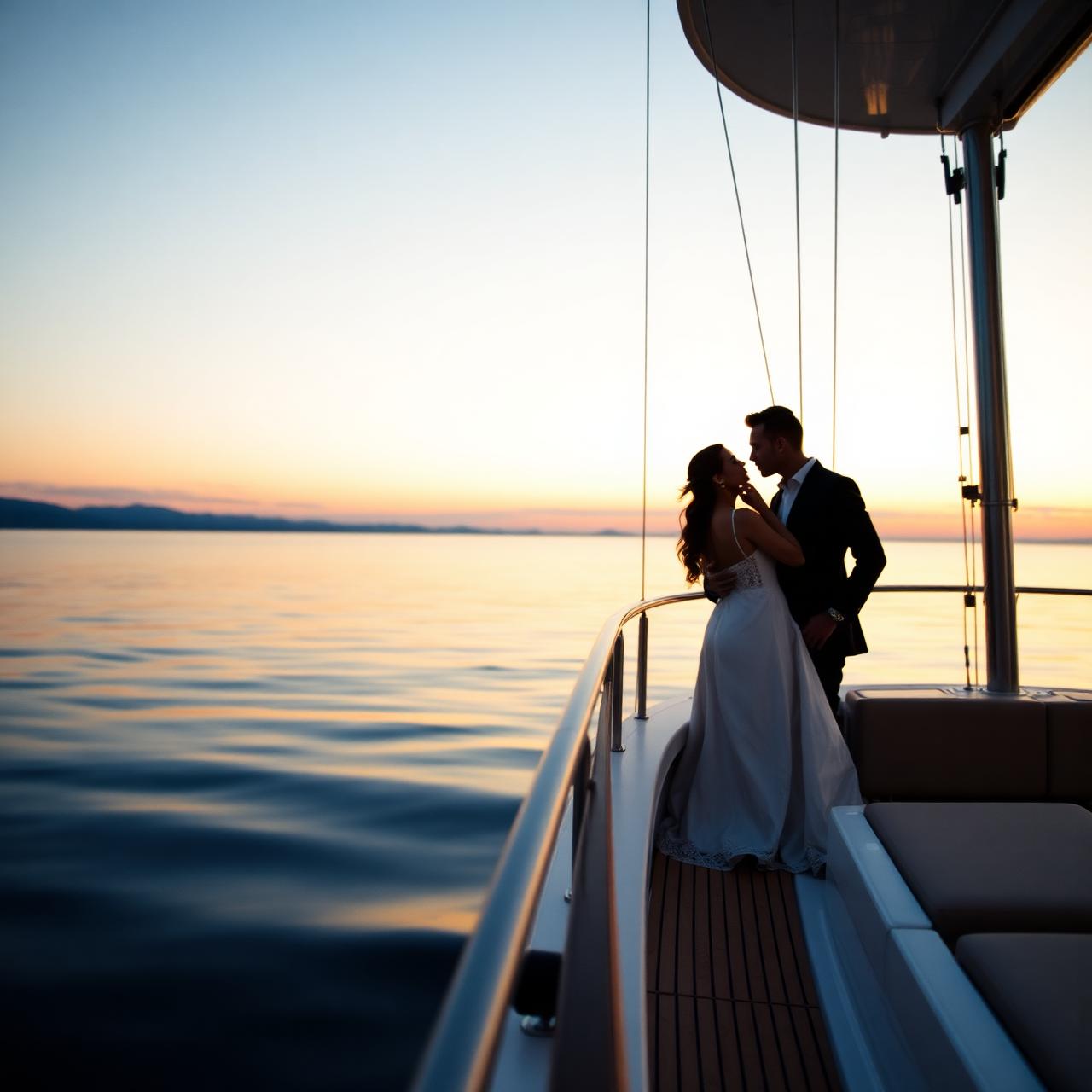 Couple on a private yacht at dusk